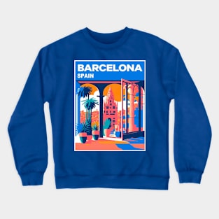 Barcelona Spain Colorful Abstract Surreal Gaudi Church Scene Print Crewneck Sweatshirt